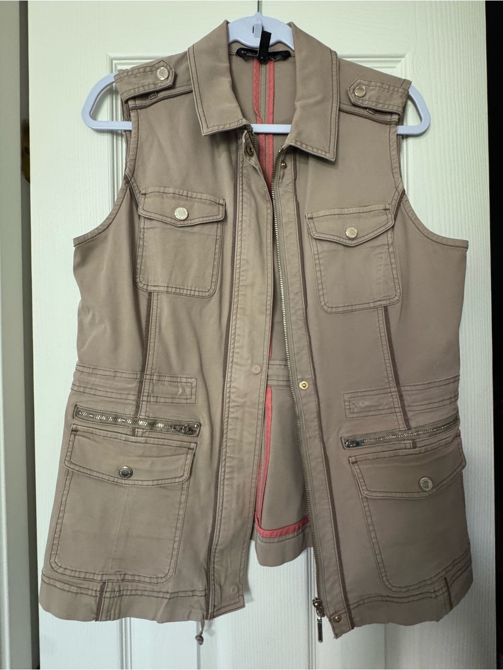 White House Black Market Taupe Utility Sleeveless Vest